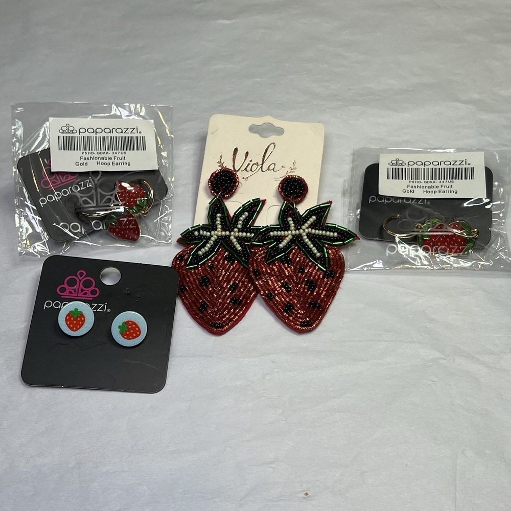 Lot Of 4 Red Strawberry Paparazzi Sentiment Red‎ Earrings Spring Strawberries